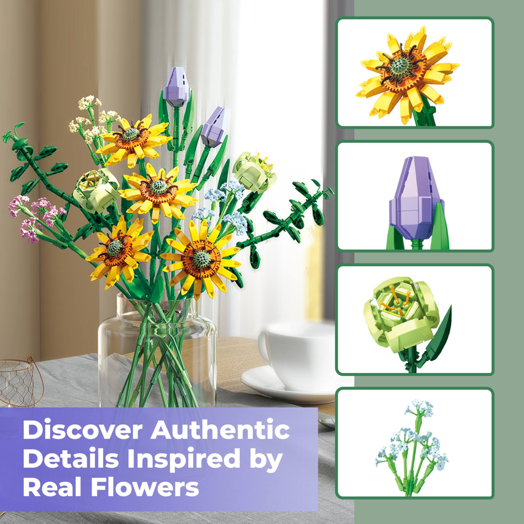 Contixo BK04 Sunflower Bouquet Floral Collection Building Block Set